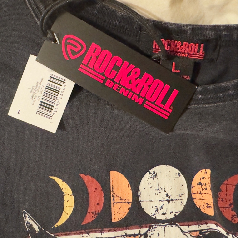 NWT Rock&Roll Denim Graphic T-Shirt Dress|Size:L|Black|Crew neck - Picture 3 of 4